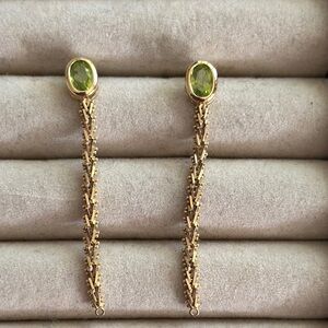 Elegant 14K Imperial Gold and Green Peridot Drop Earrings